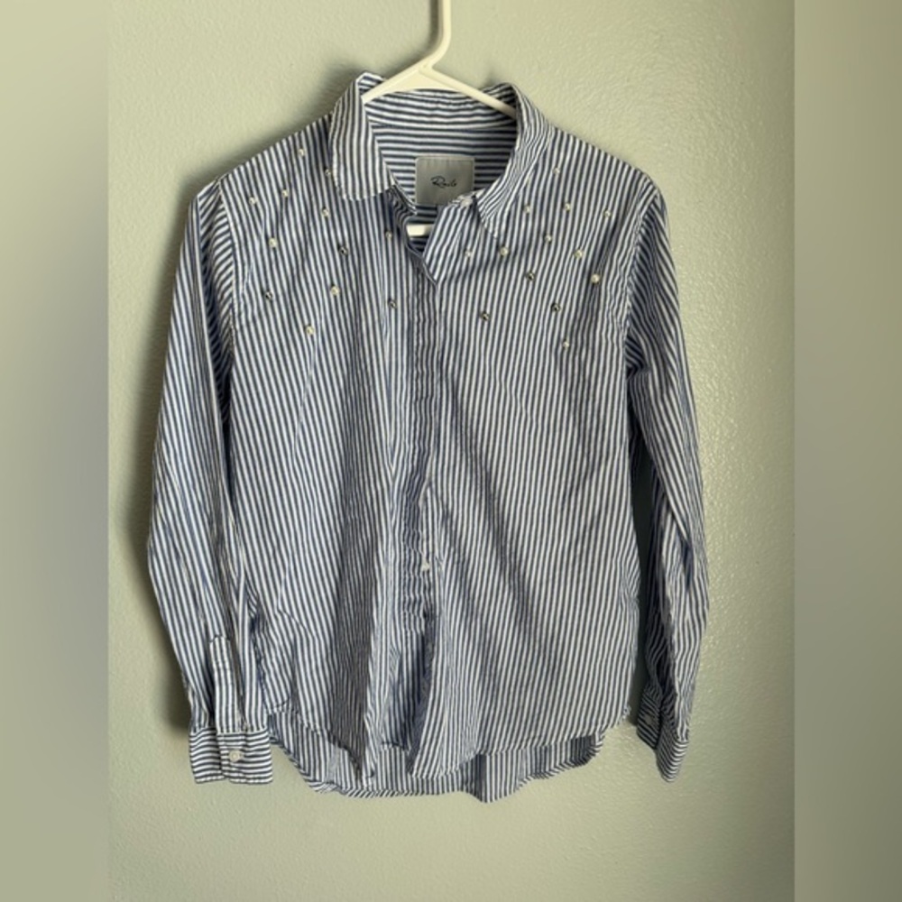 Rails Striped Button-Down Shirt with Pearl & Stud Detail - Size S
